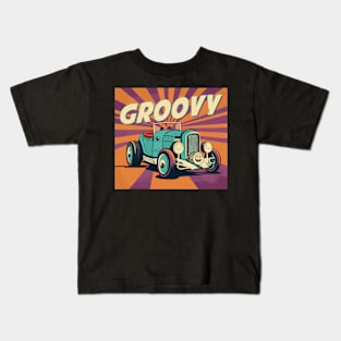 groovy  cartoon hot rod car Kids T-Shirt